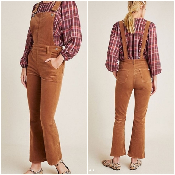 🧡 7 FAM Corduroy Cropped Slim Kick Overalls - Picture 1 of 7